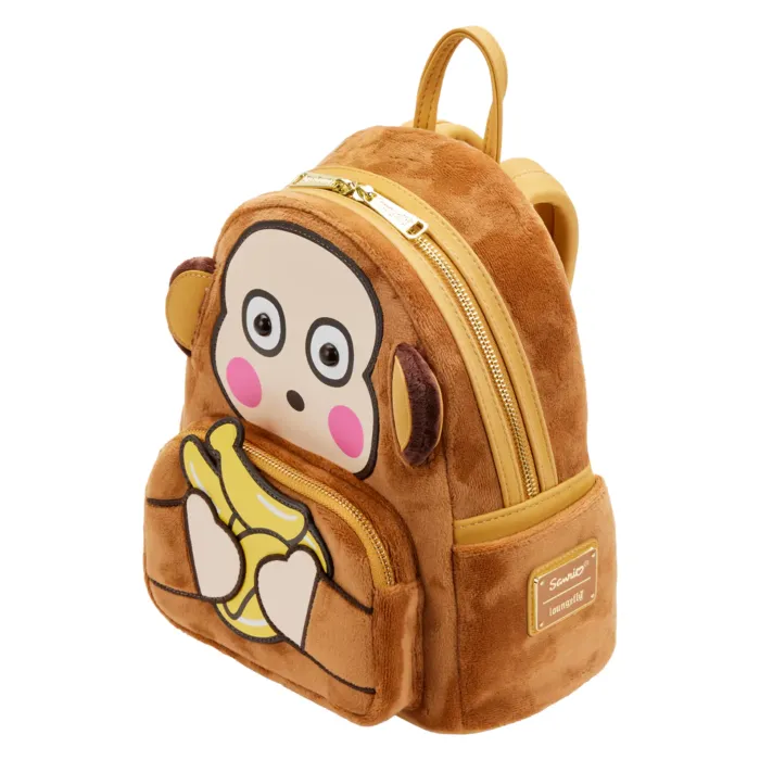 10" Sanrio - Monkichi Plush Suede Faux Leather Mini Backpack Bag Loungefly