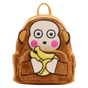 10" Sanrio - Monkichi Plush Suede Faux Leather Mini Backpack Bag Loungefly