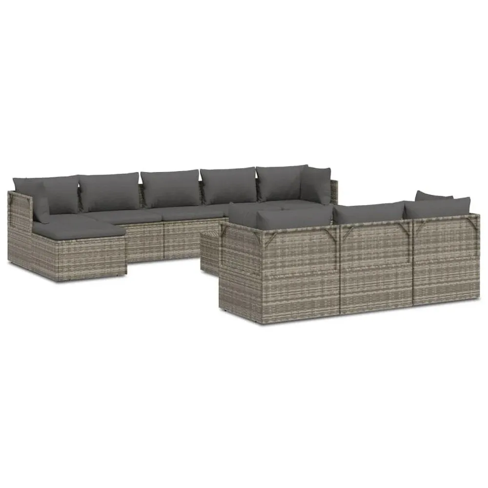 11 Piece Patio Lounge Set with Cushions Gray Poly Rattan
