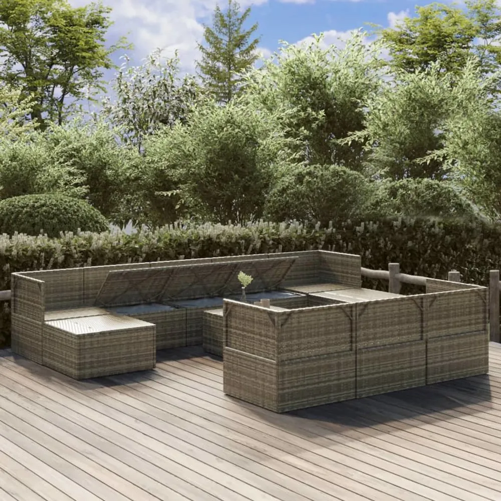 11 Piece Patio Lounge Set with Cushions Gray Poly Rattan