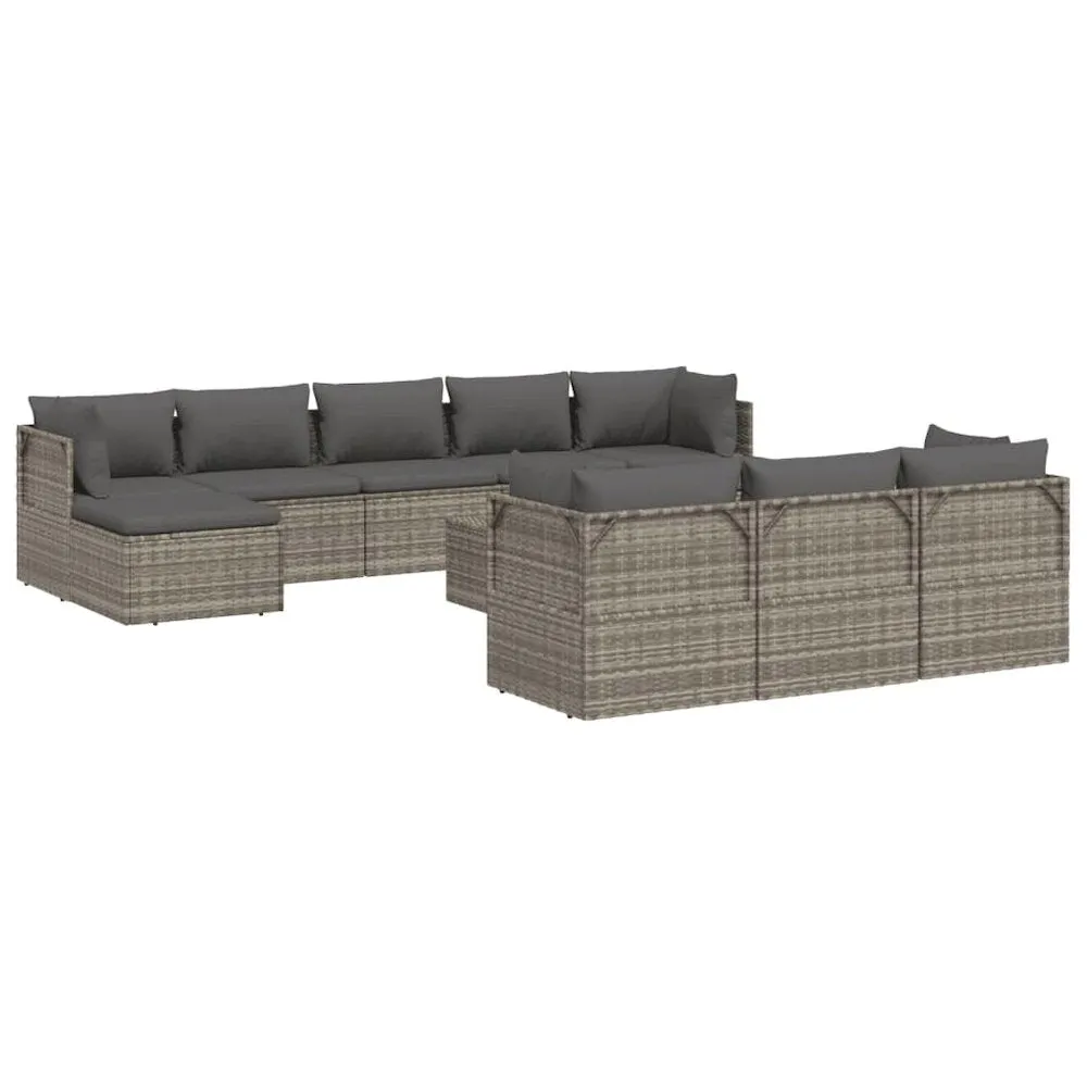 11 Piece Patio Lounge Set with Cushions Gray Poly Rattan