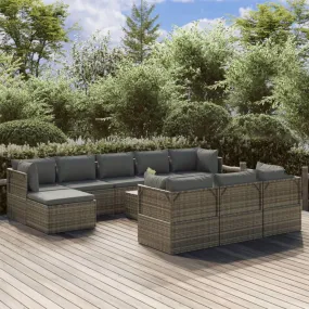 11 Piece Patio Lounge Set with Cushions Gray Poly Rattan