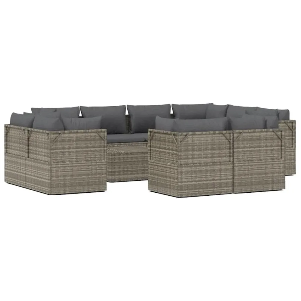 12 Piece Patio Lounge Set with Cushions Gray Poly Rattan