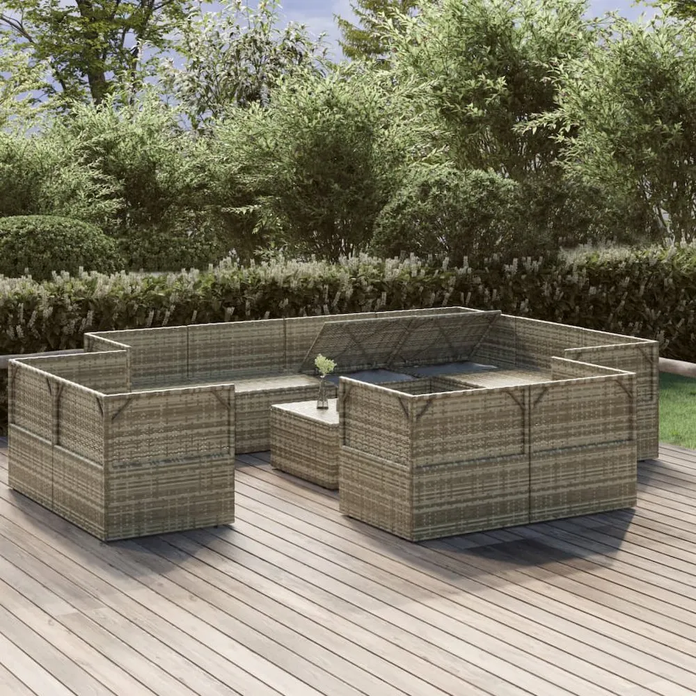 12 Piece Patio Lounge Set with Cushions Gray Poly Rattan