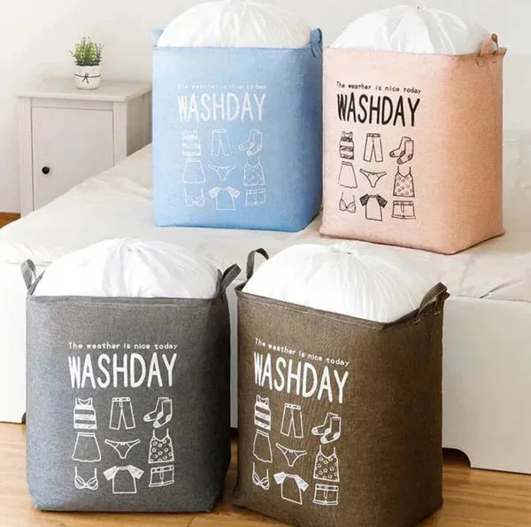 75L Cotton Linen Folding Storage Basket