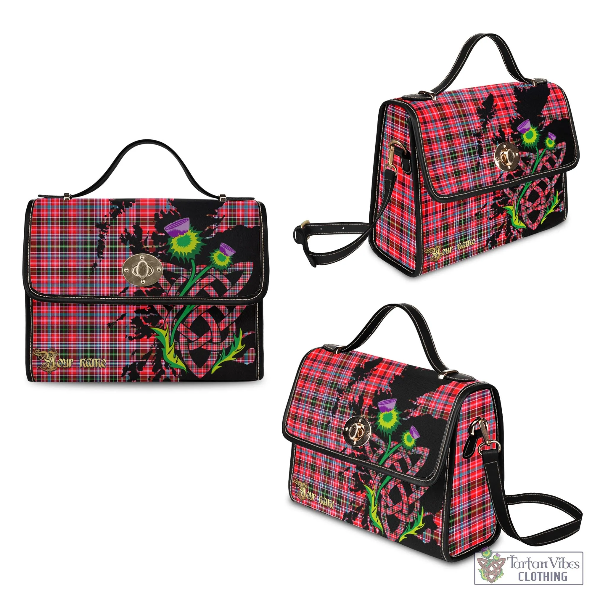 Aberdeen District Tartan Waterproof Canvas Bag with Scotland Map and Thistle Celtic Accents
