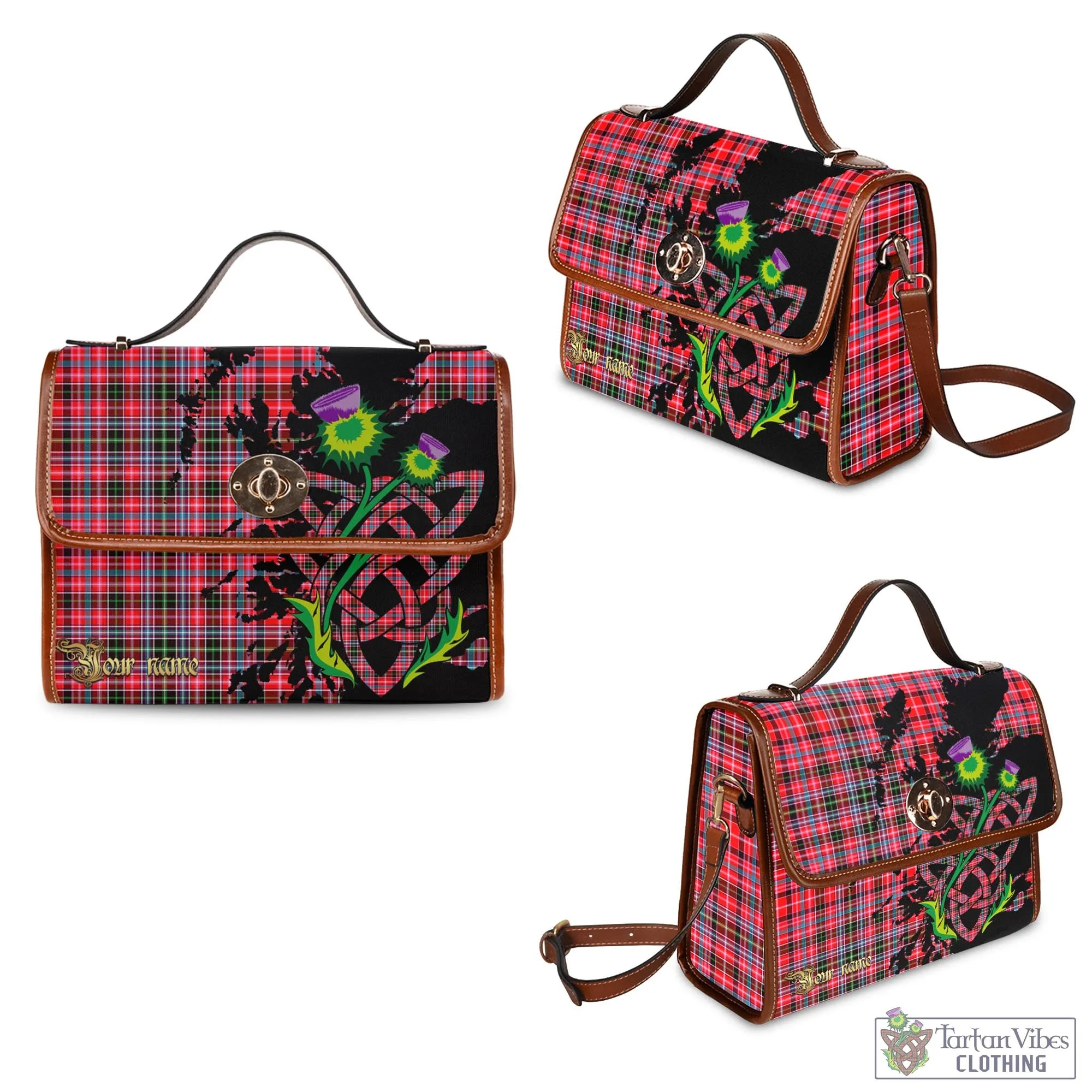 Aberdeen District Tartan Waterproof Canvas Bag with Scotland Map and Thistle Celtic Accents