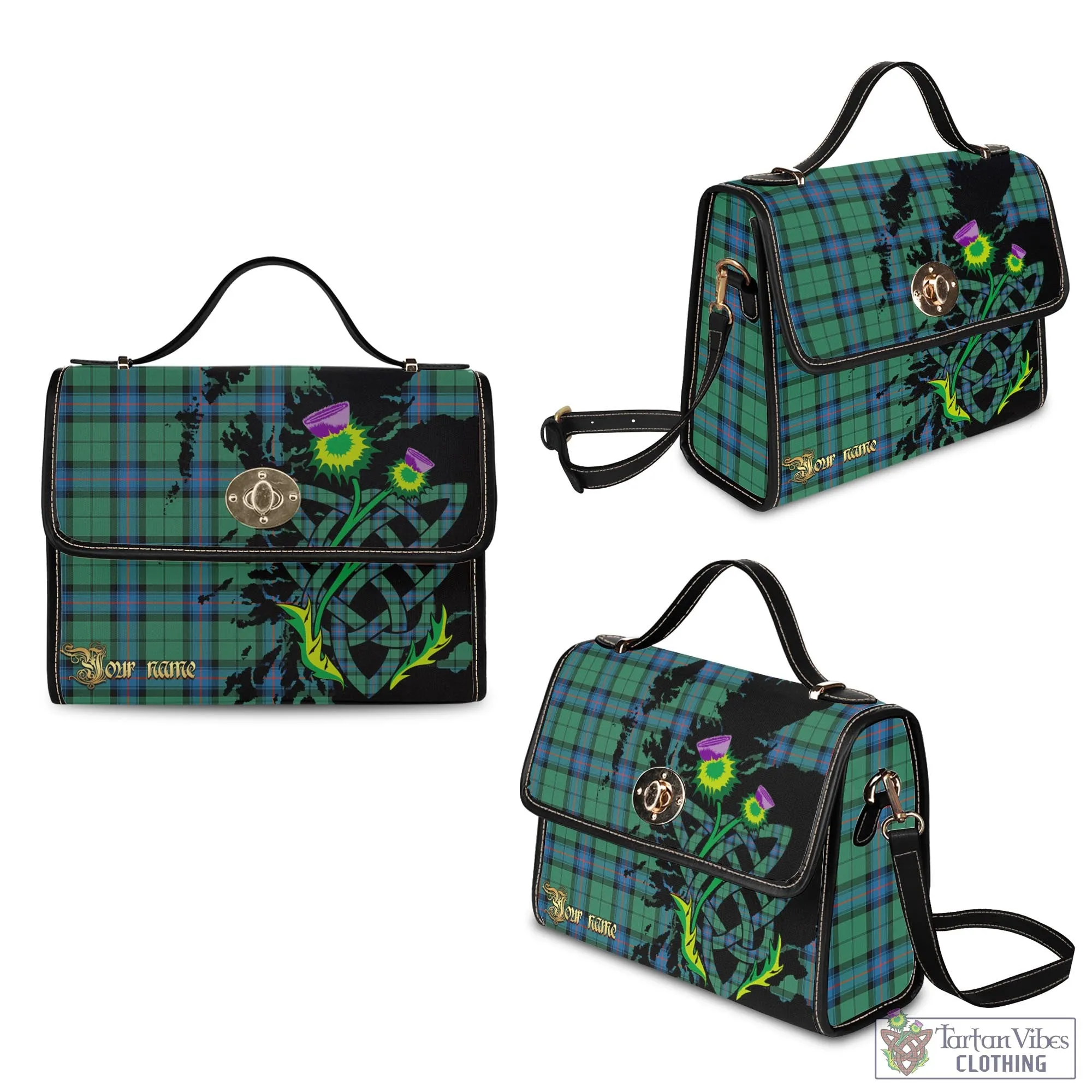 Armstrong Ancient Tartan Waterproof Canvas Bag with Scotland Map and Thistle Celtic Accents
