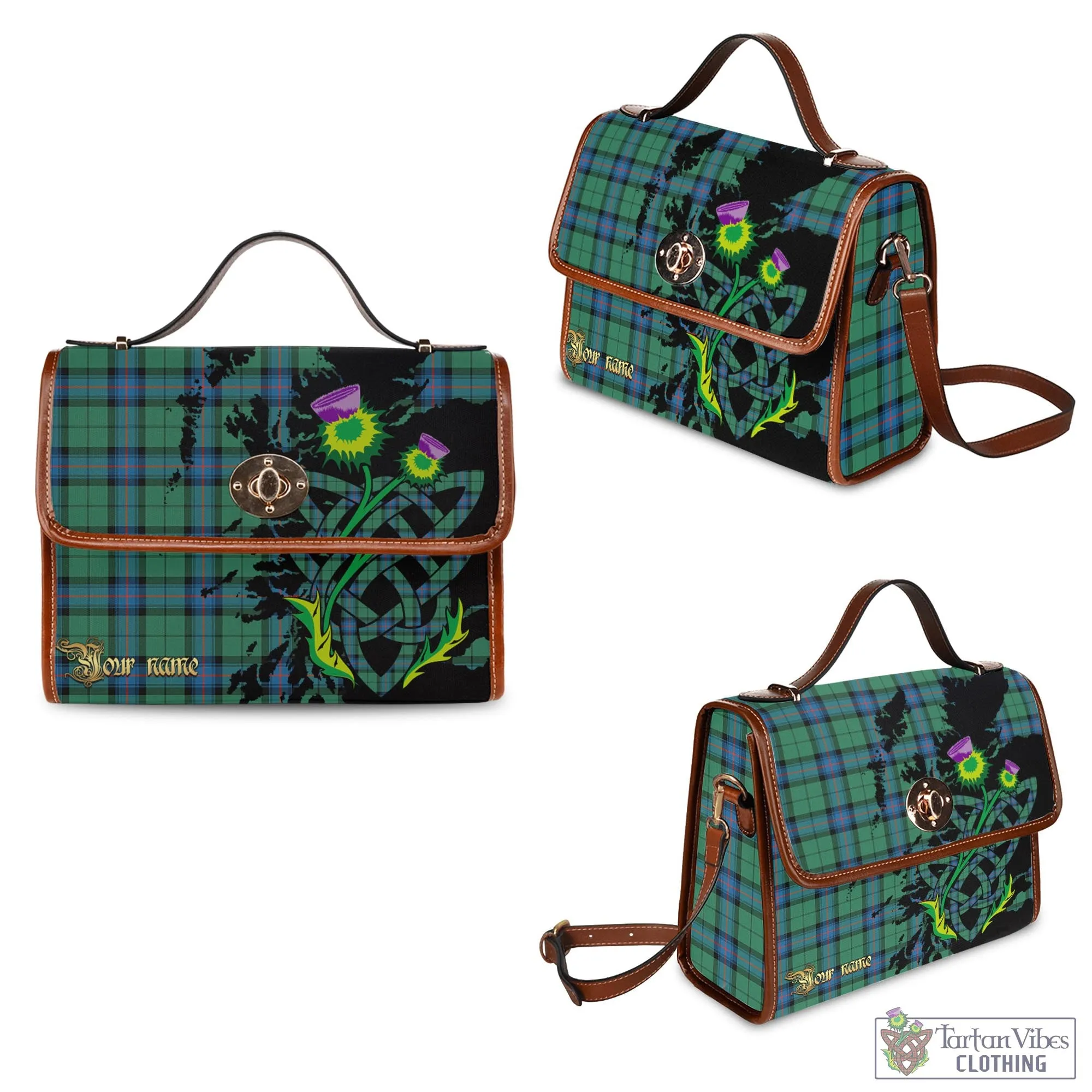 Armstrong Ancient Tartan Waterproof Canvas Bag with Scotland Map and Thistle Celtic Accents