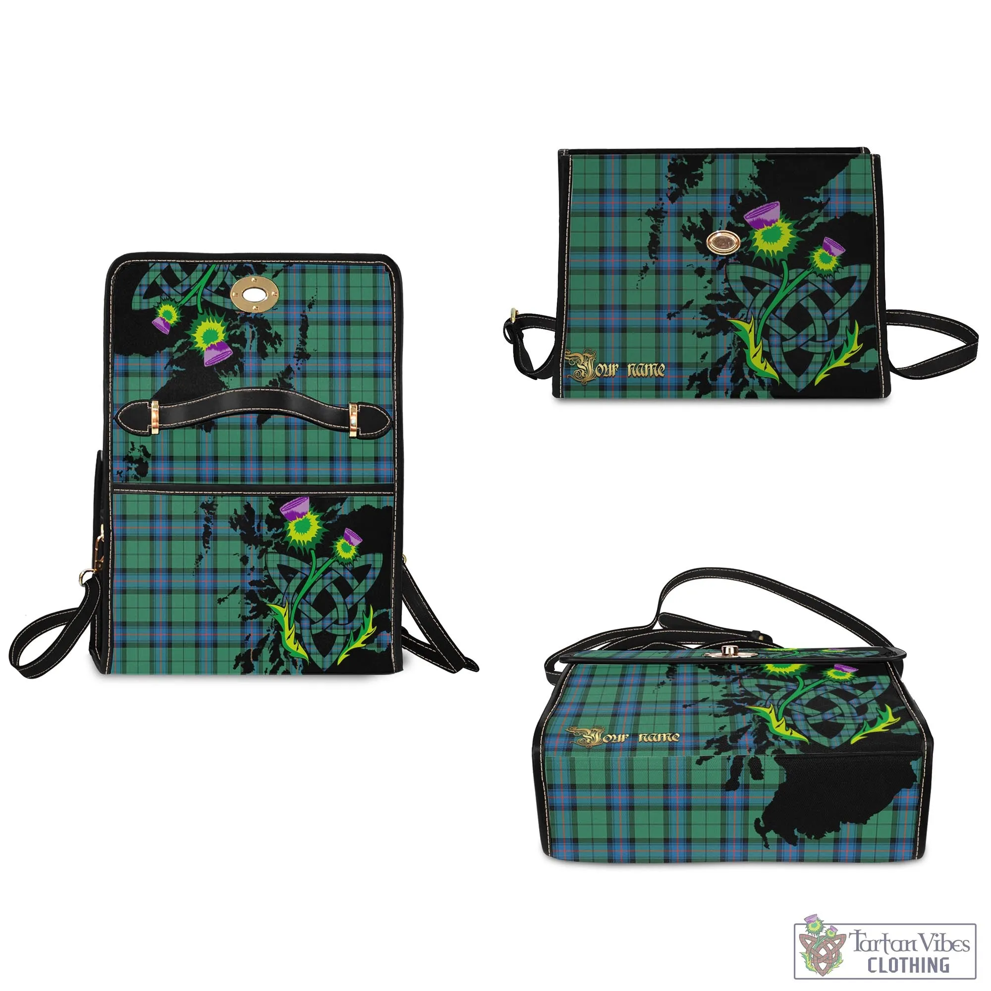 Armstrong Ancient Tartan Waterproof Canvas Bag with Scotland Map and Thistle Celtic Accents