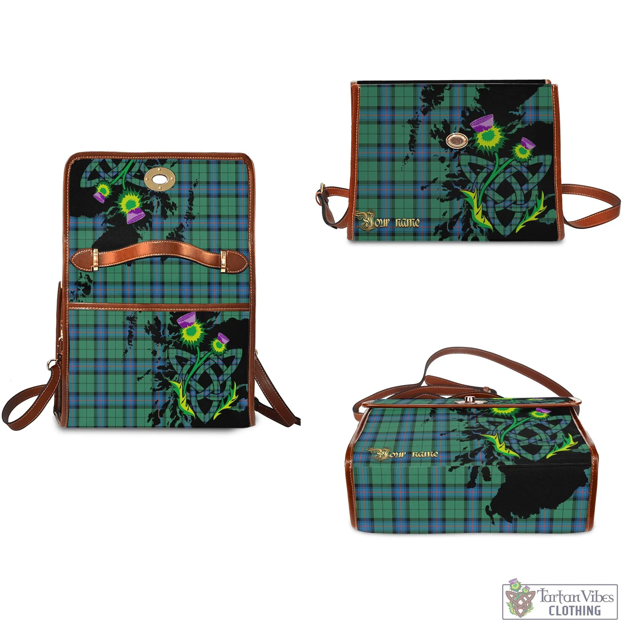 Armstrong Ancient Tartan Waterproof Canvas Bag with Scotland Map and Thistle Celtic Accents
