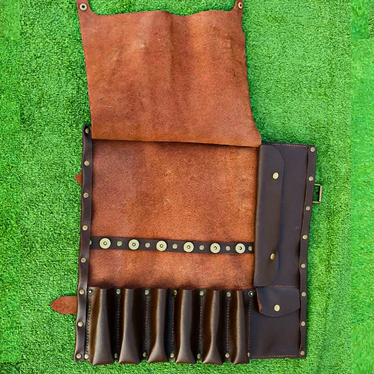 Authentic Black Leather Knife Chefs Roll Bag