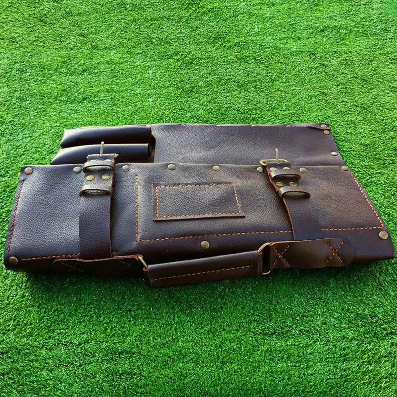 Authentic Black Leather Knife Chefs Roll Bag