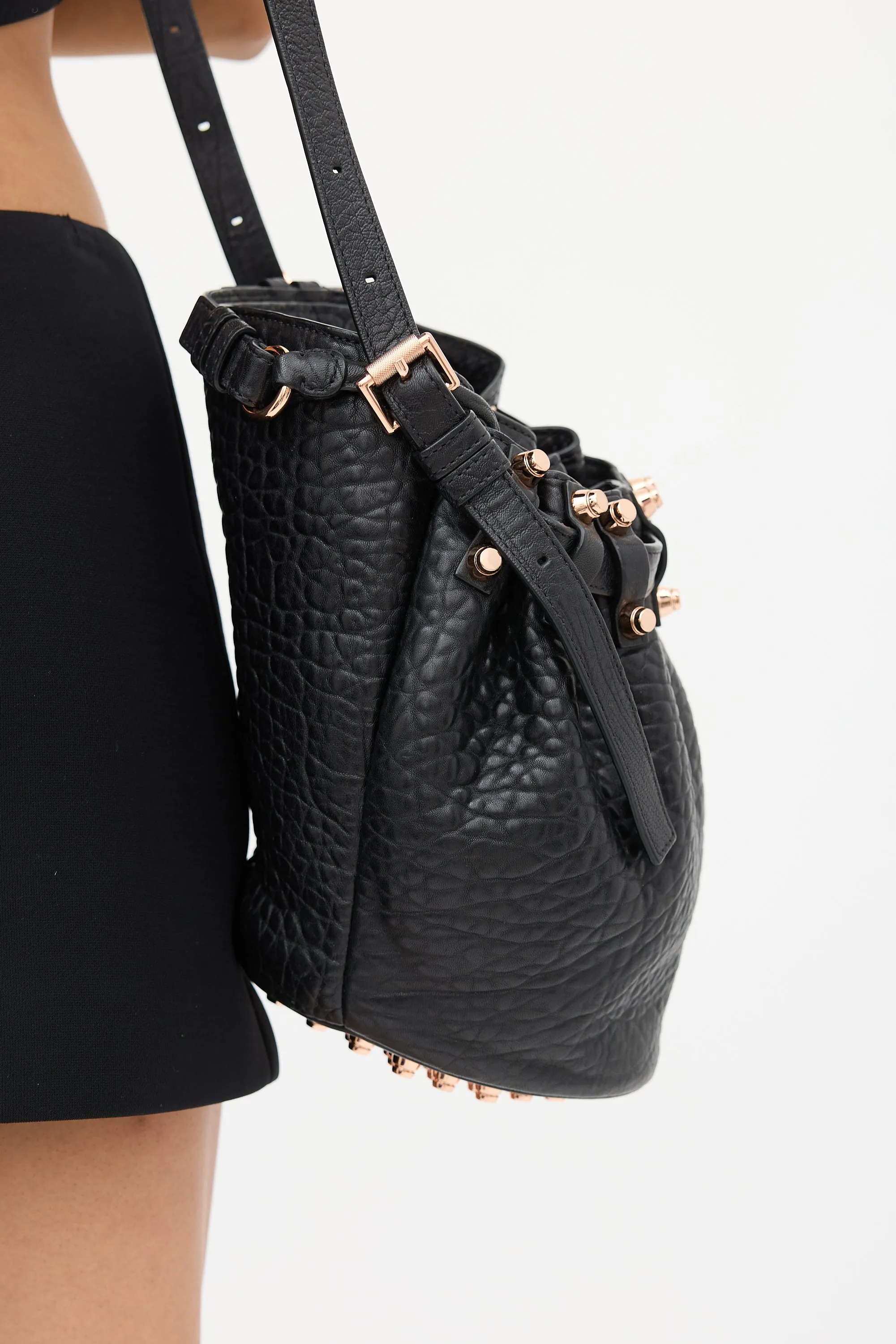 Black & Pink Leather Rocco Bucket Bag
