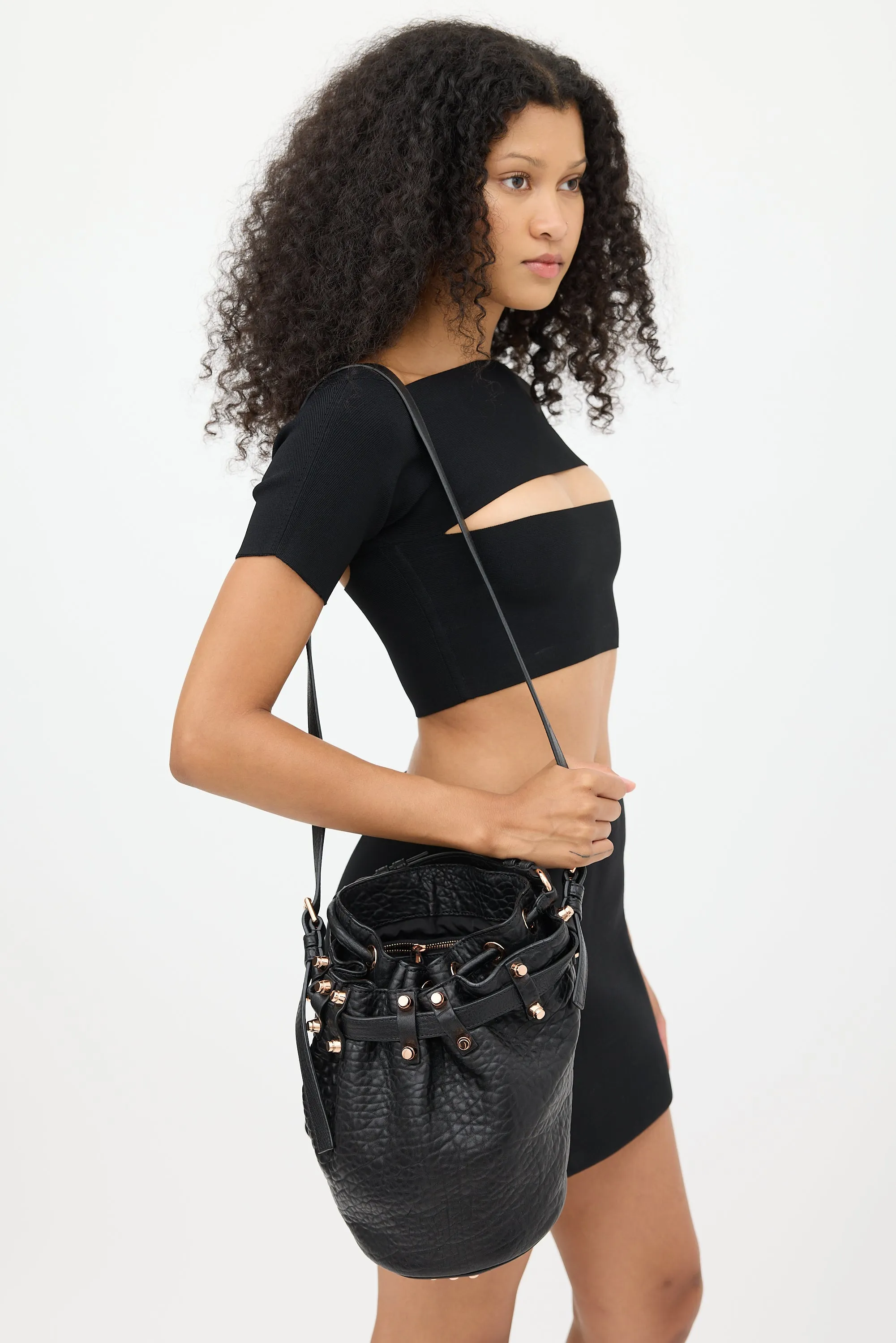 Black & Pink Leather Rocco Bucket Bag