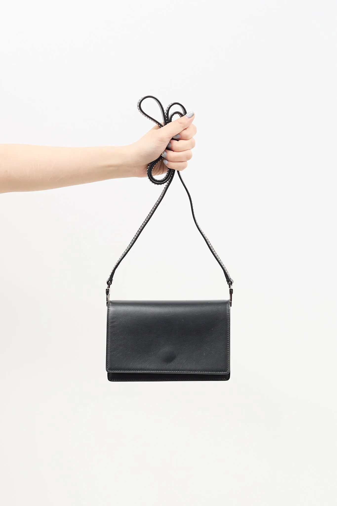 Black Leather Studded Crossbody Bag