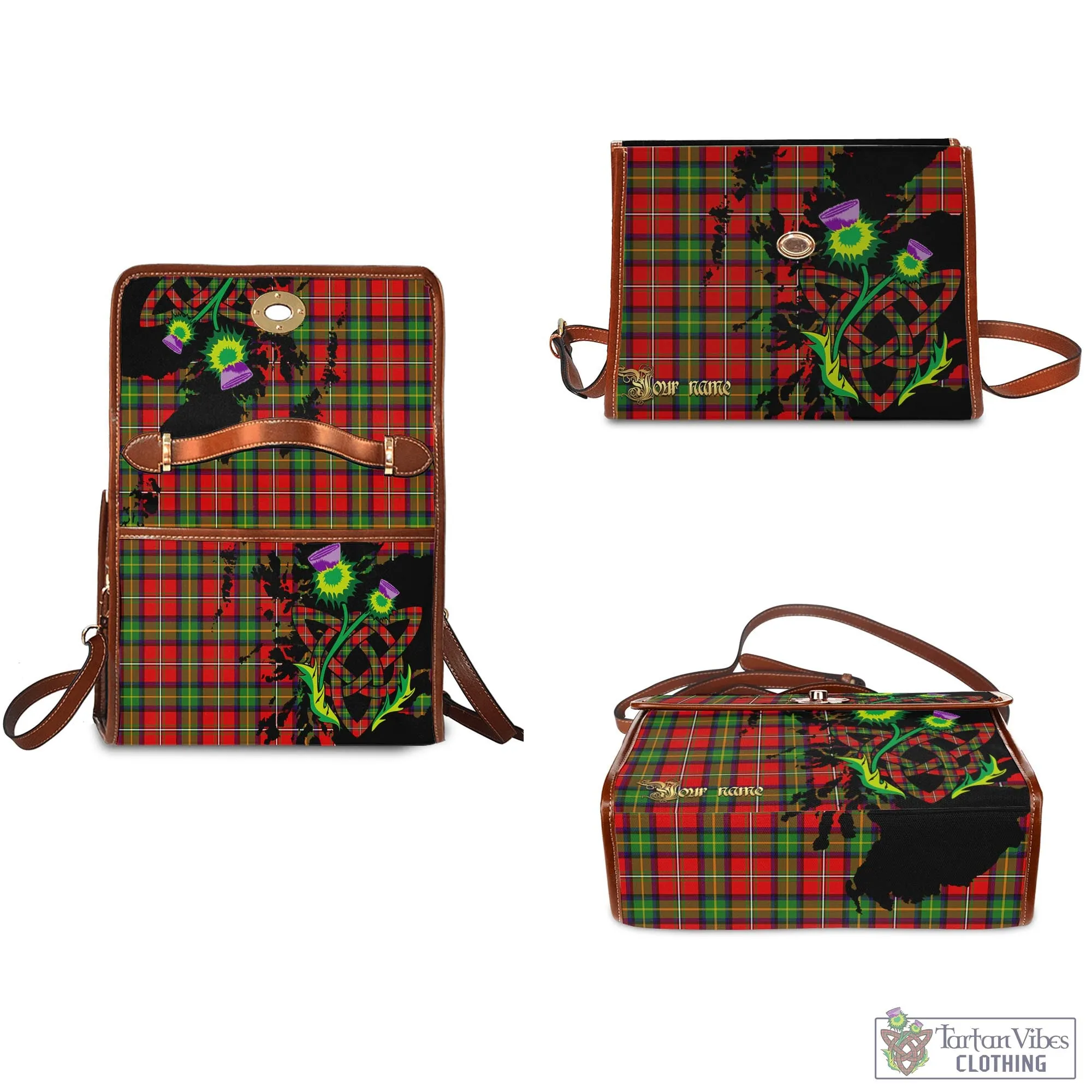 Boyd Tartan Waterproof Canvas Bag with Scotland Map and Thistle Celtic Accents