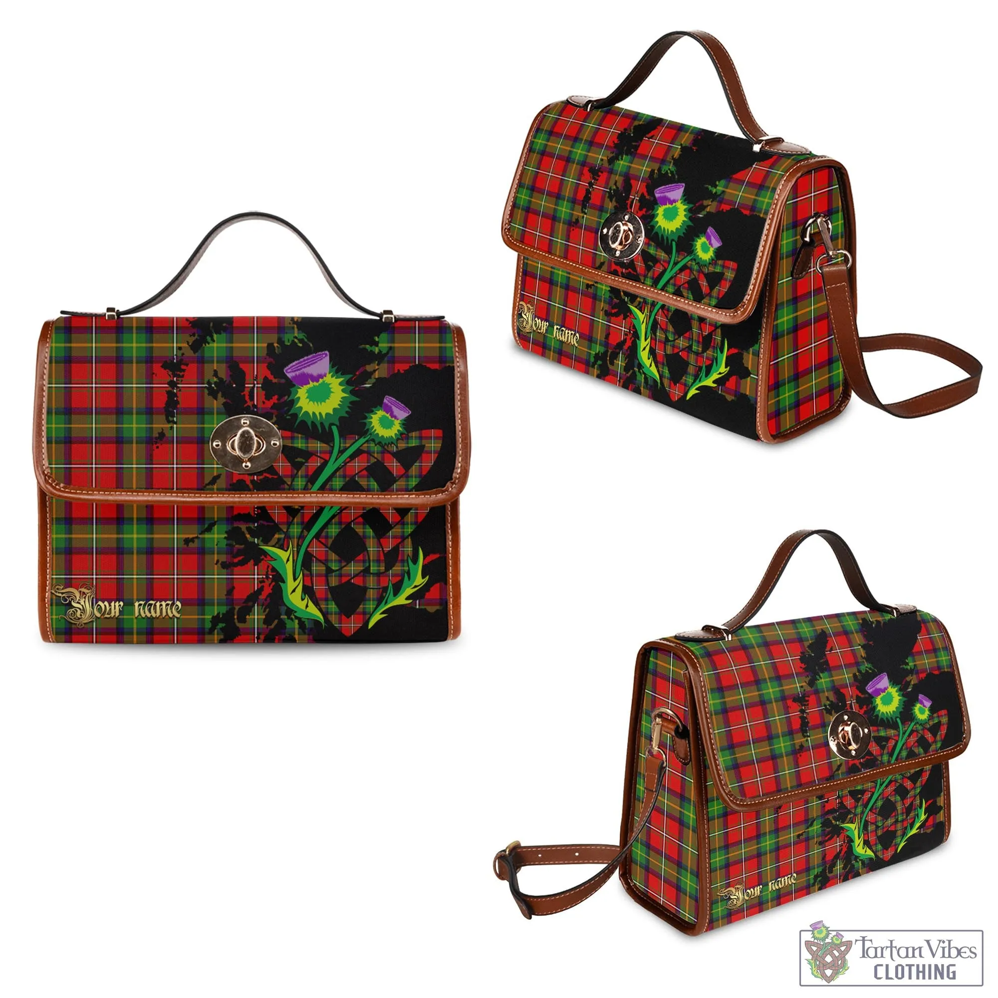 Boyd Tartan Waterproof Canvas Bag with Scotland Map and Thistle Celtic Accents