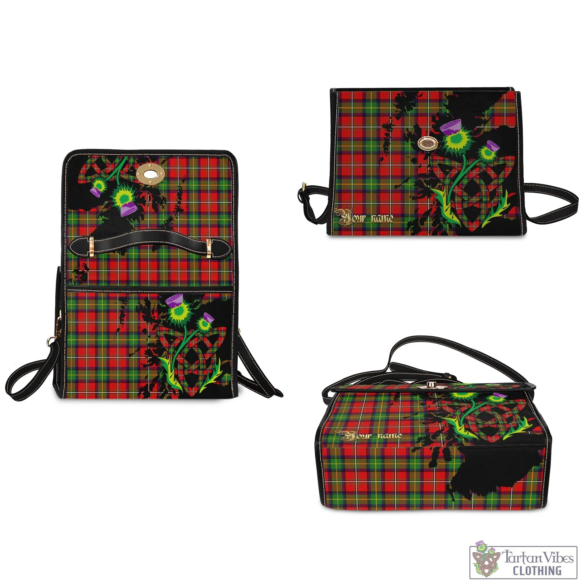 Boyd Tartan Waterproof Canvas Bag with Scotland Map and Thistle Celtic Accents