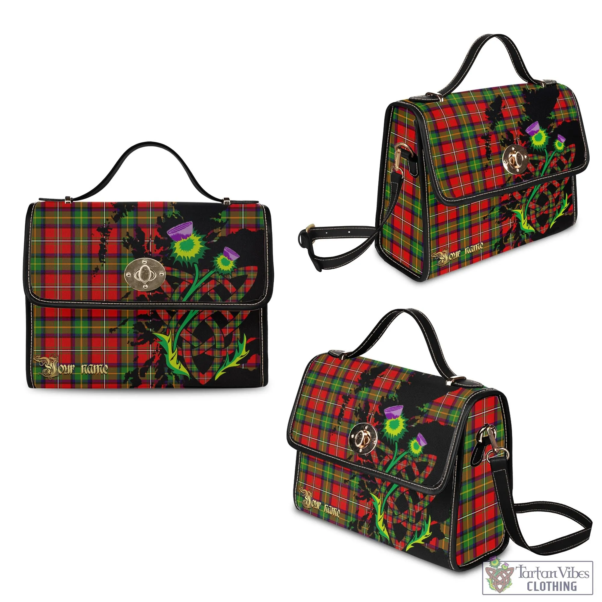 Boyd Tartan Waterproof Canvas Bag with Scotland Map and Thistle Celtic Accents