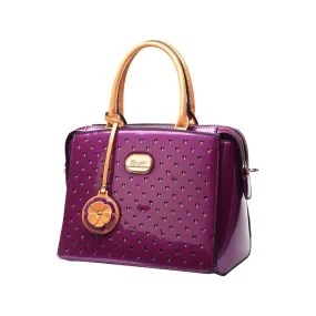 Brangio Glossy Handbag with Floral Accent