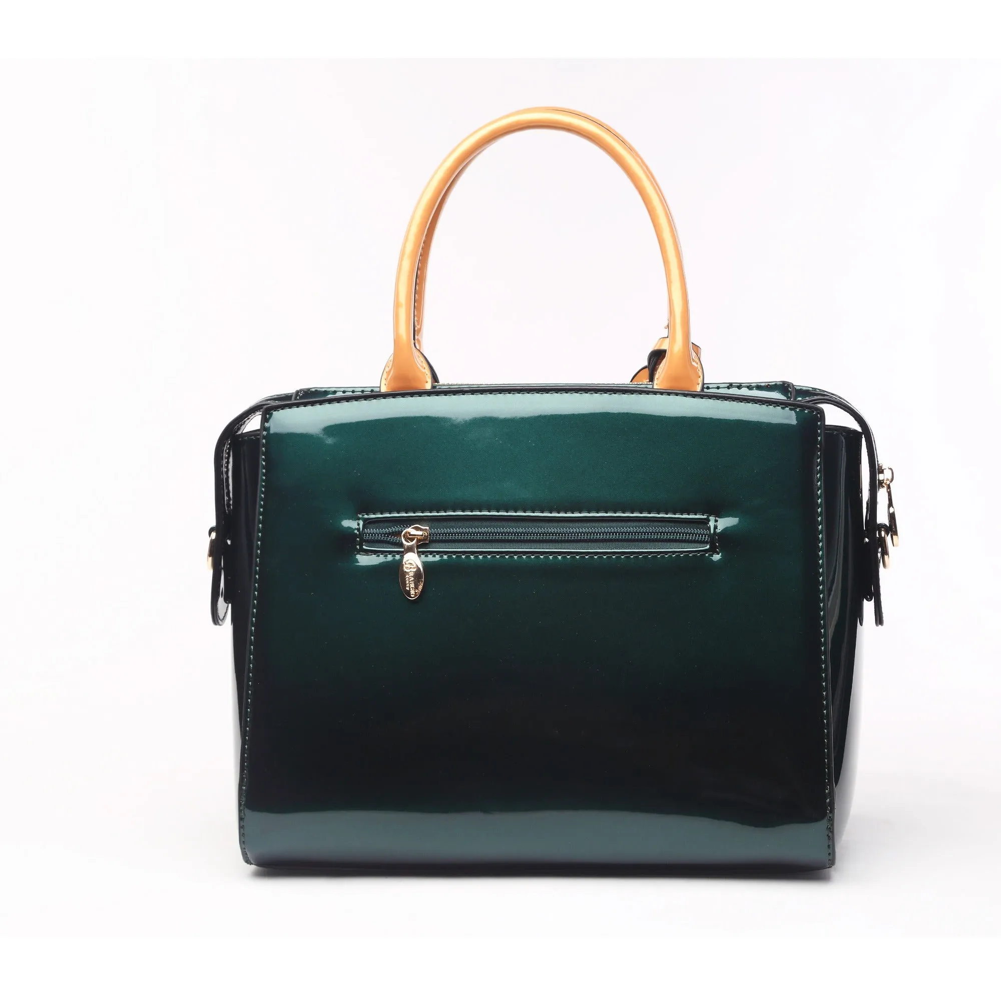 Brangio Glossy Handbag with Floral Accent