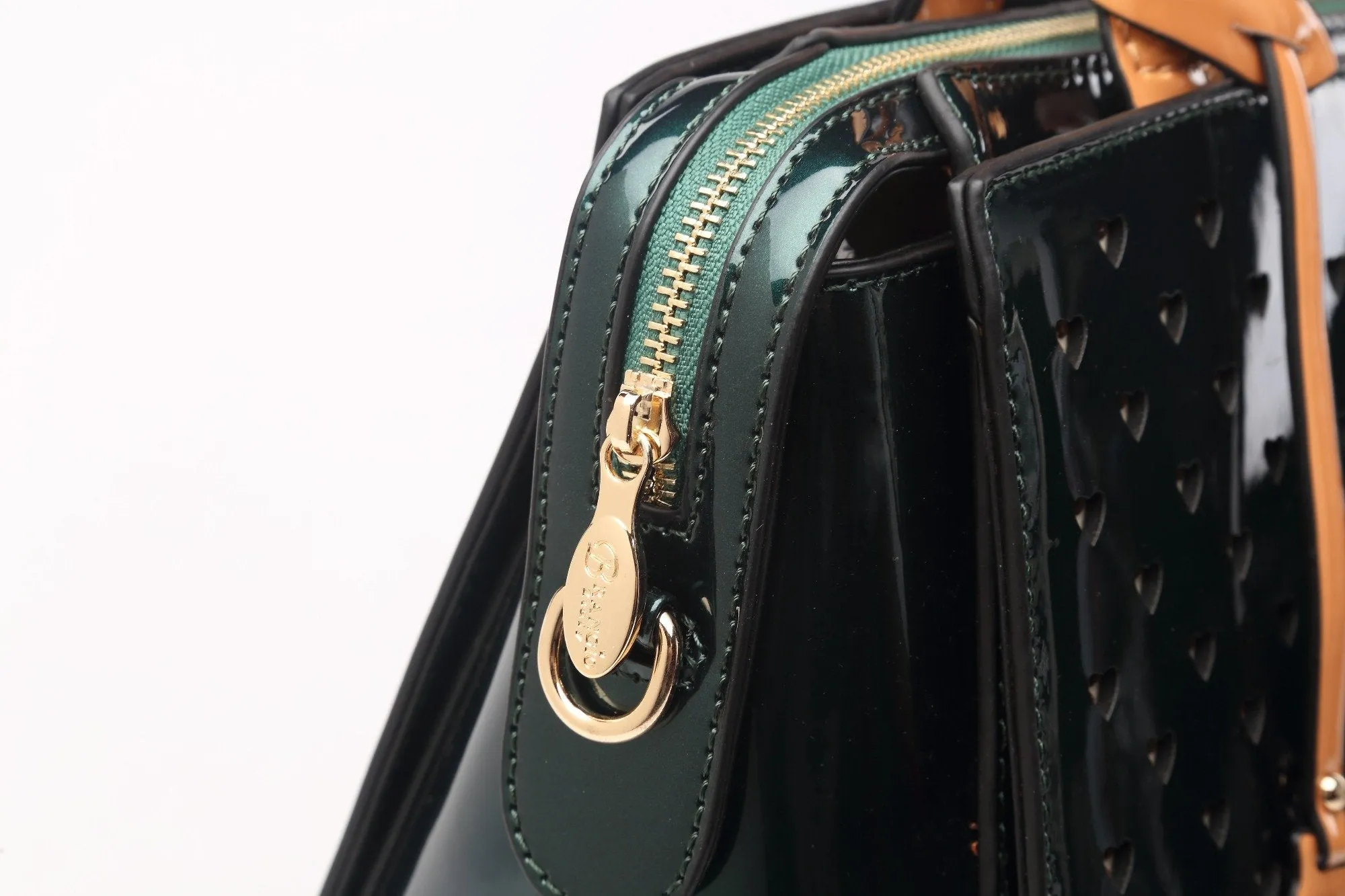 Brangio Glossy Handbag with Floral Accent