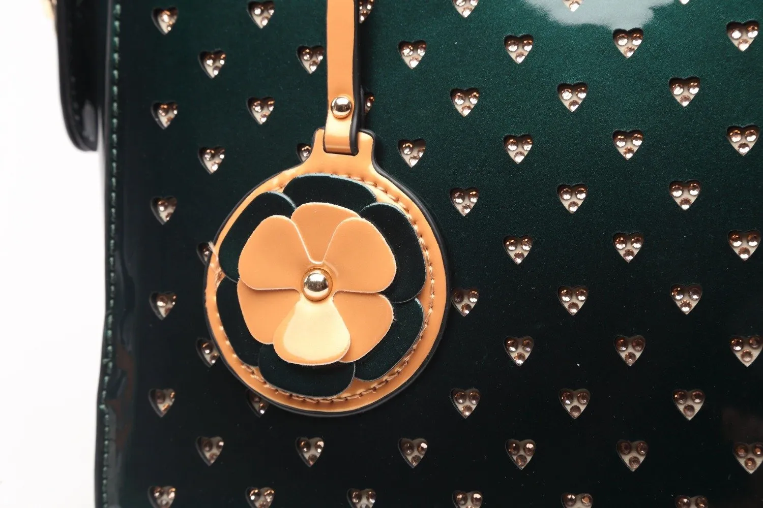 Brangio Glossy Handbag with Floral Accent