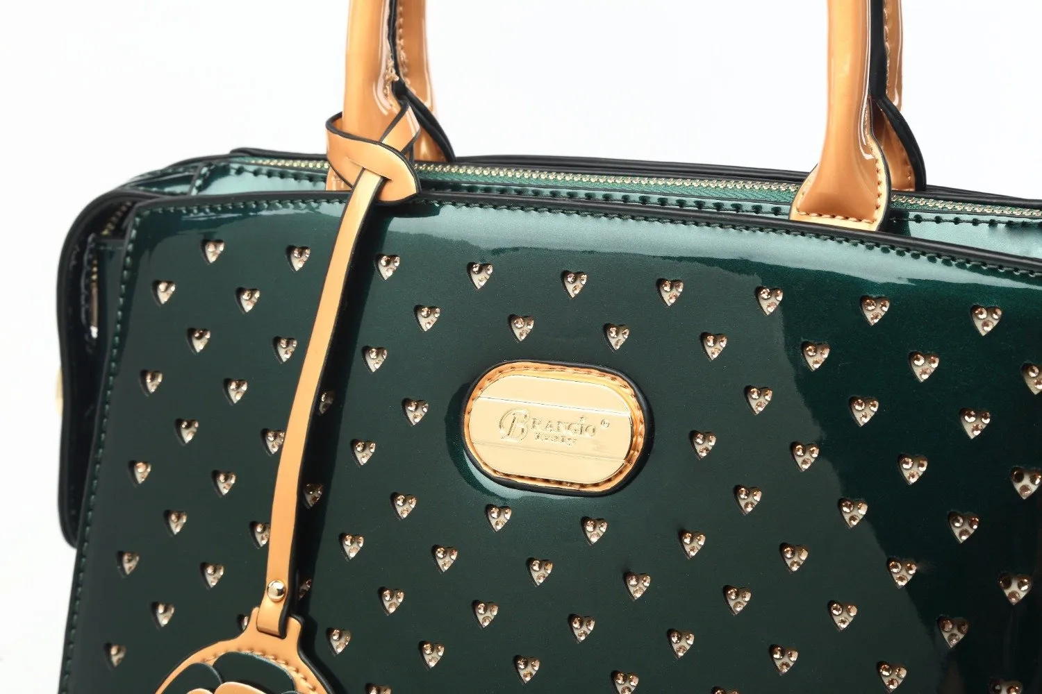 Brangio Glossy Handbag with Floral Accent