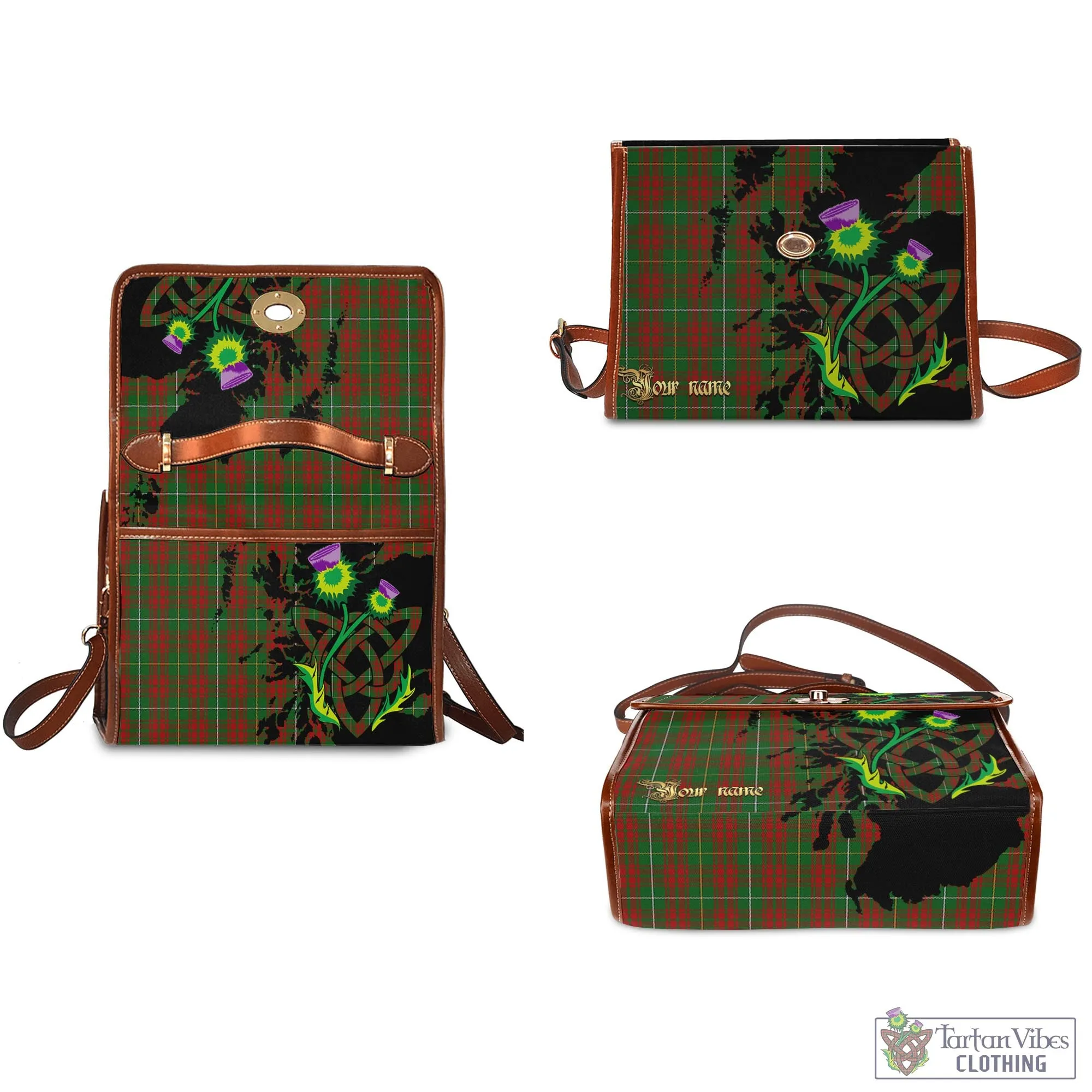 Bruce Hunting Tartan Waterproof Canvas Bag with Scotland Map and Thistle Celtic Accents