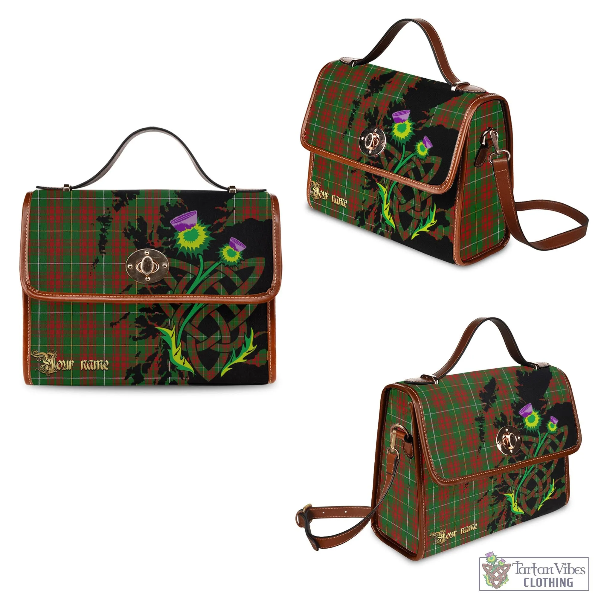 Bruce Hunting Tartan Waterproof Canvas Bag with Scotland Map and Thistle Celtic Accents