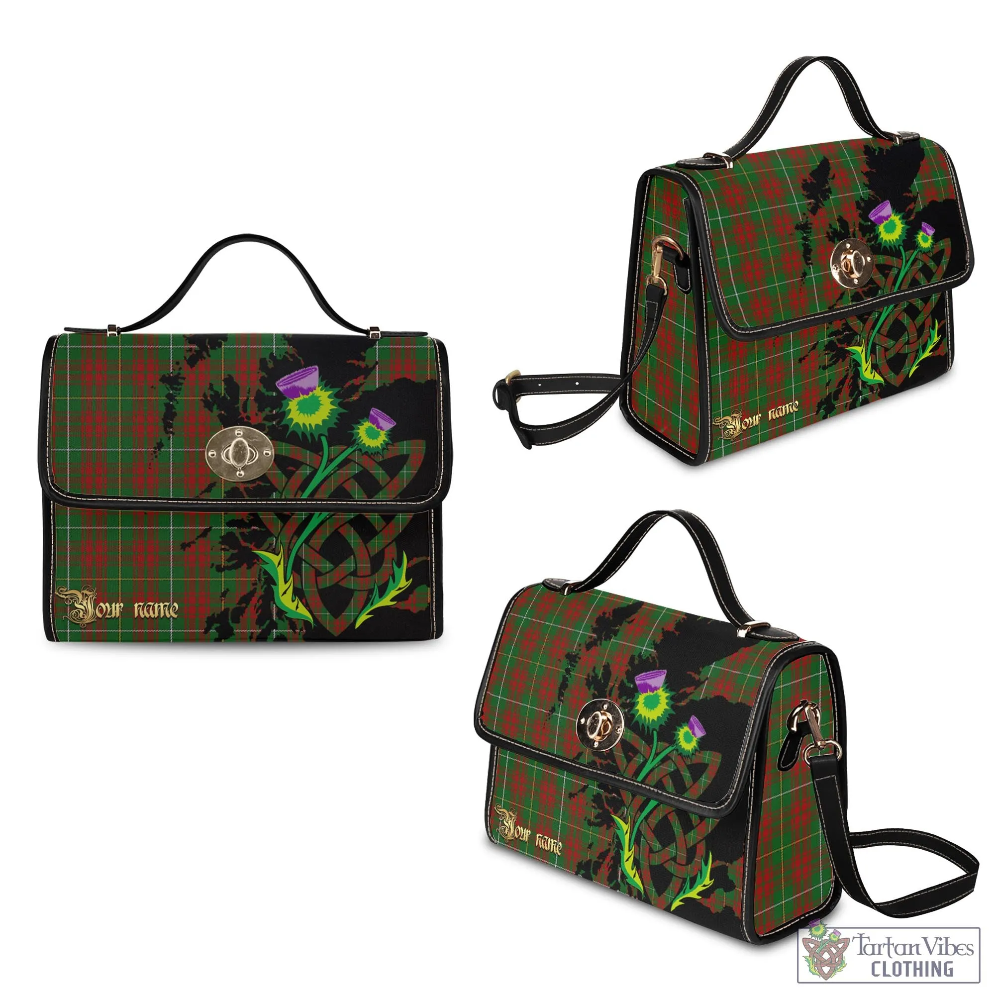 Bruce Hunting Tartan Waterproof Canvas Bag with Scotland Map and Thistle Celtic Accents