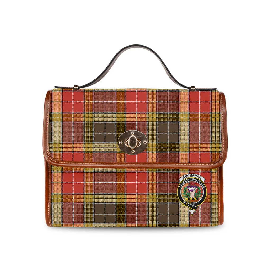 Buchanan Old Set Weathered Tartan Waterproof Canvas Bag with Family Crest