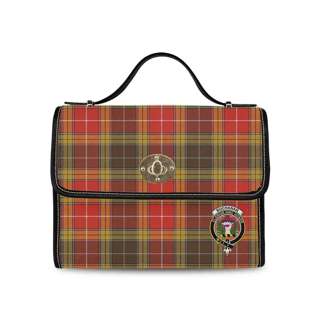 Buchanan Old Set Weathered Tartan Waterproof Canvas Bag with Family Crest