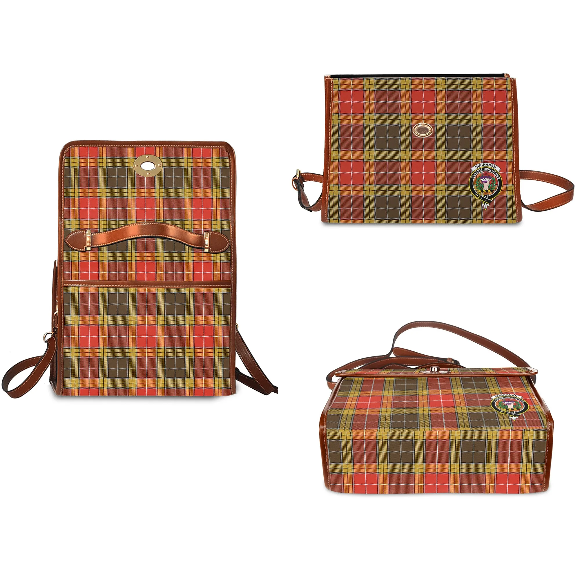Buchanan Old Set Weathered Tartan Waterproof Canvas Bag with Family Crest