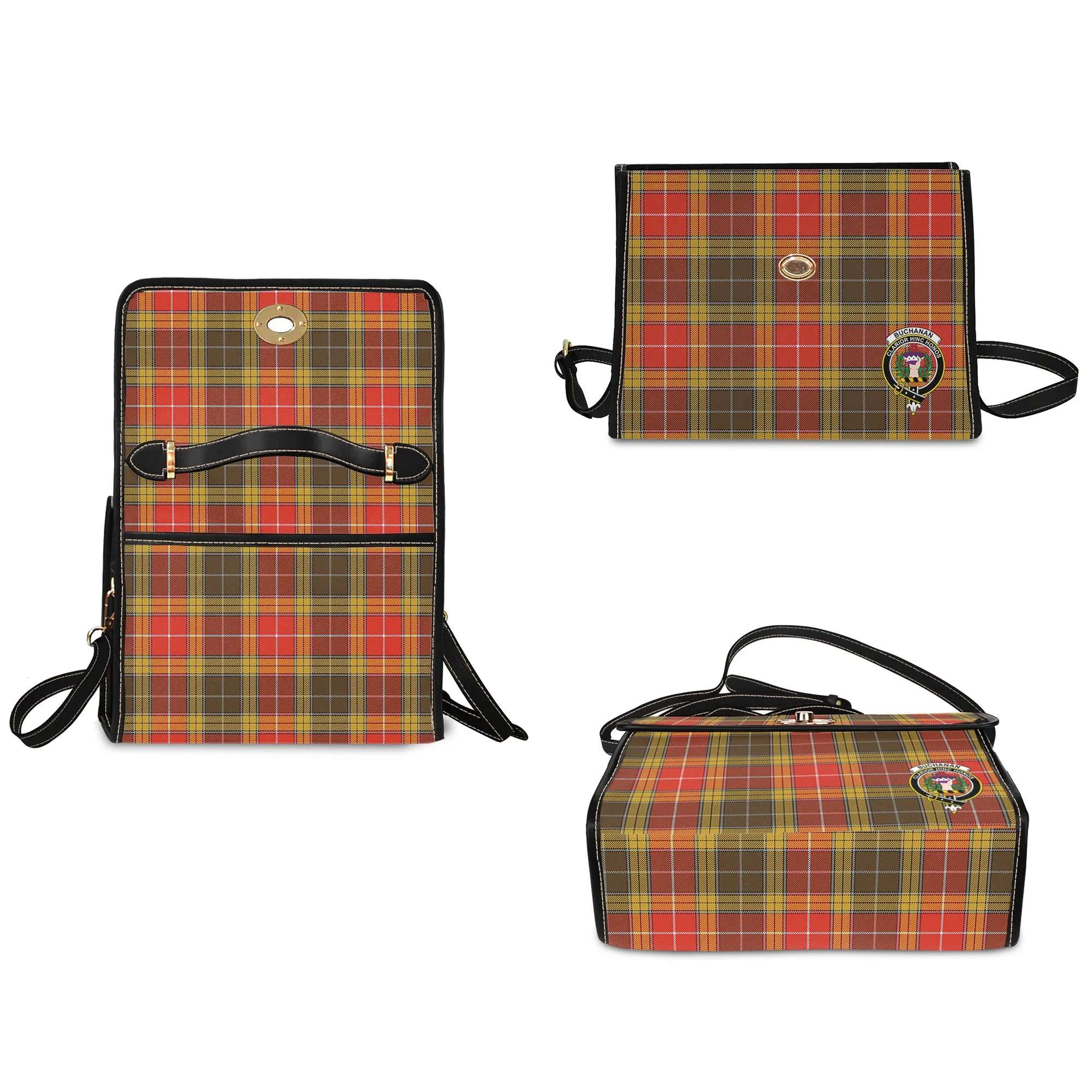 Buchanan Old Set Weathered Tartan Waterproof Canvas Bag with Family Crest