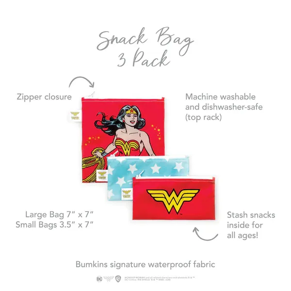 Bumkins Reusable Combo Sandwich/Snack Bag - 3 Pack Wonder Woman
