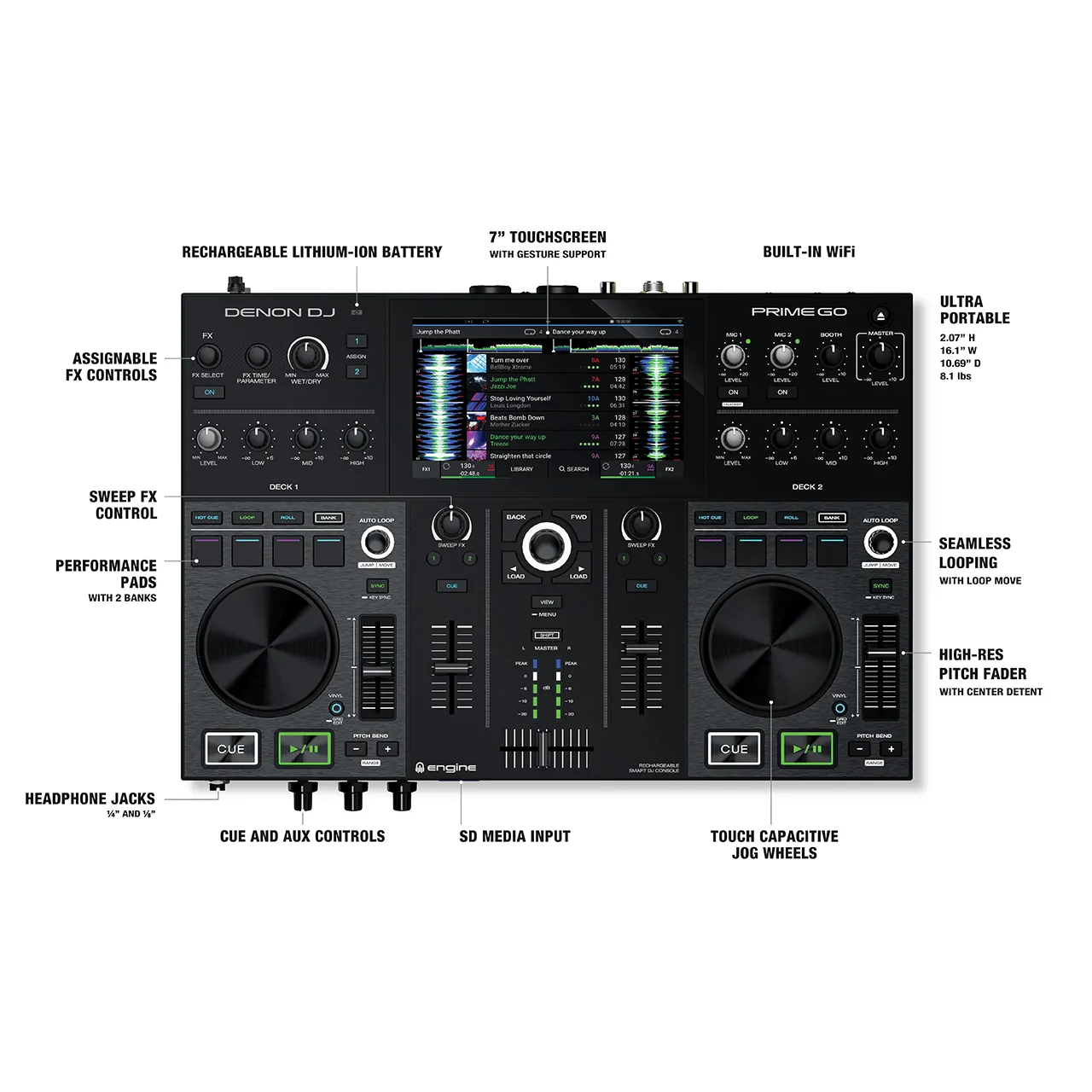 Denon PRIMEGO Smart DJ Console & BRLDIGITALXLE Soft Case Bundle