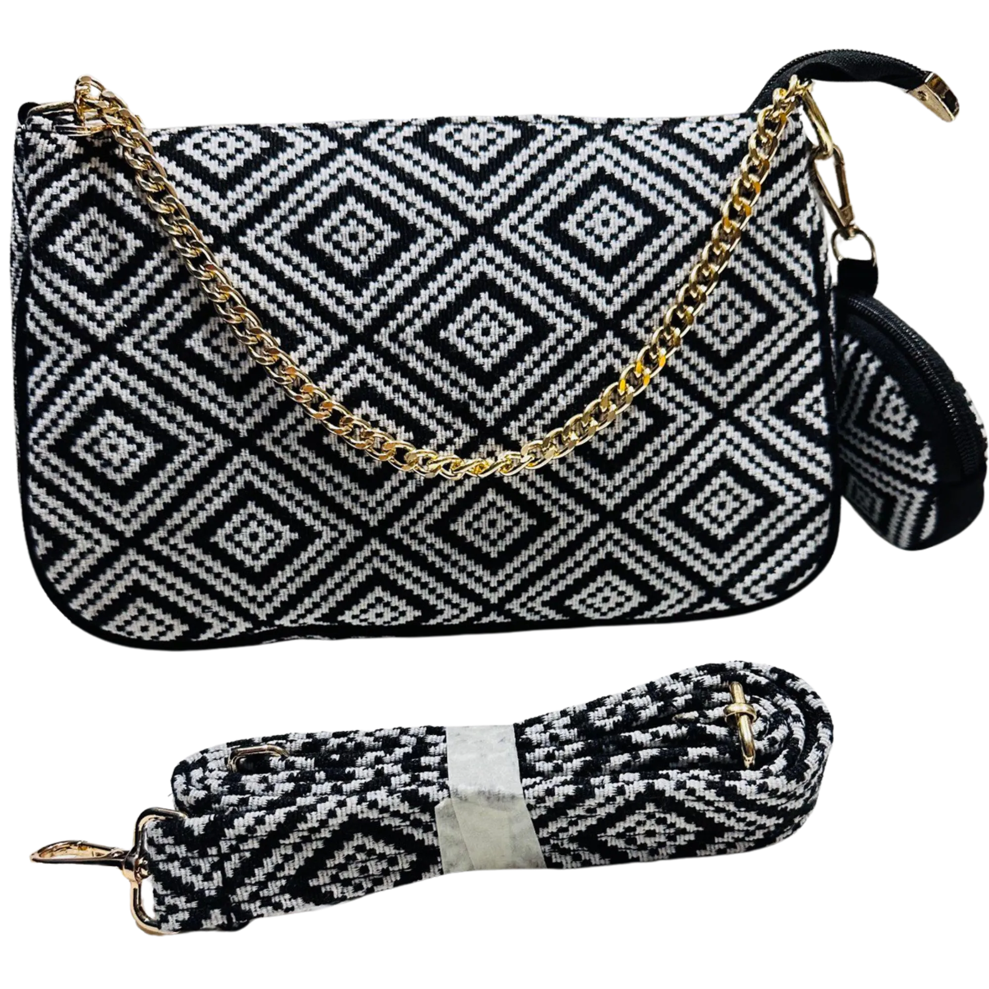 DURABLE BLACK And White Baguette BAG - F2