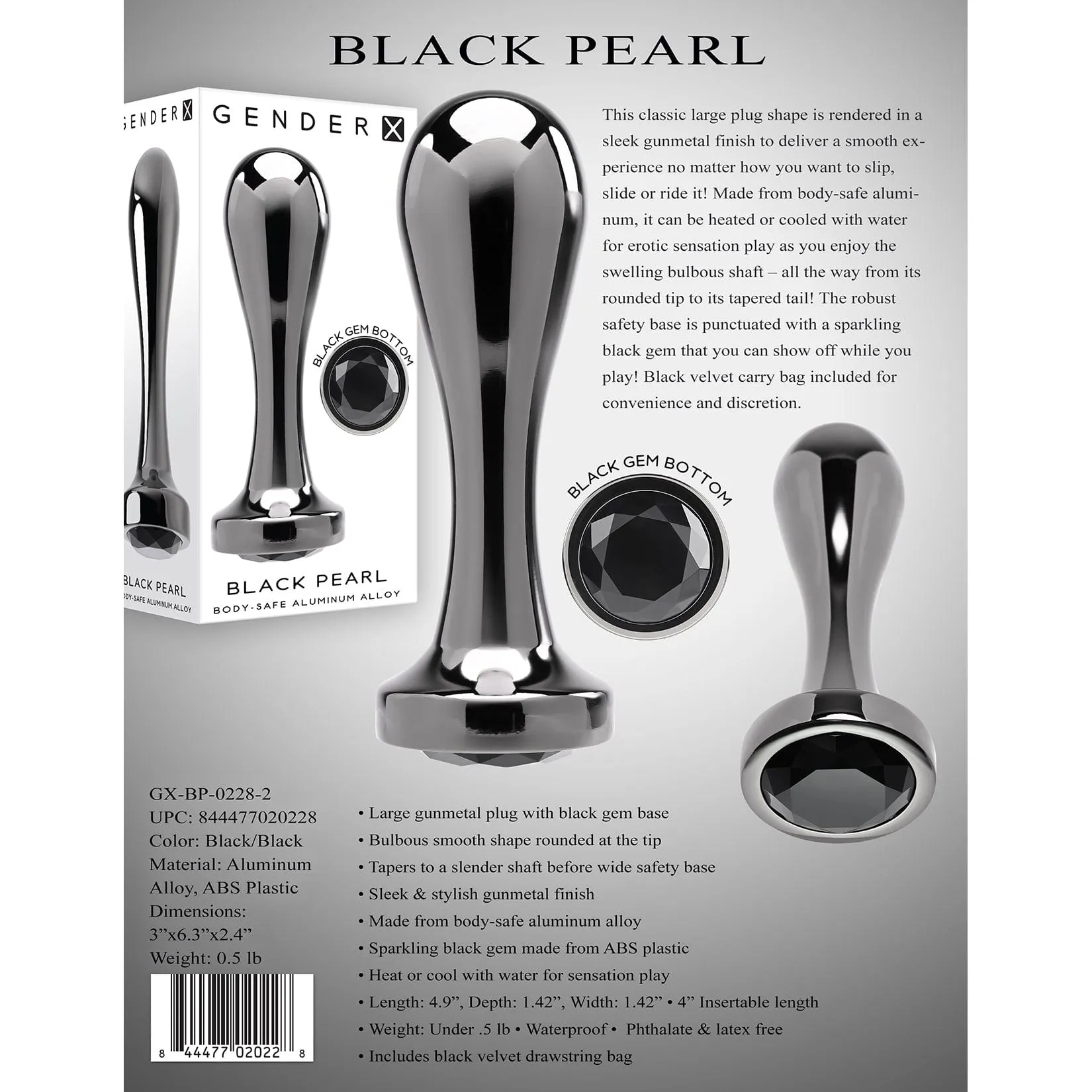Evolved - Gender X Black Pearl Vibrating Anal Plug (Black)