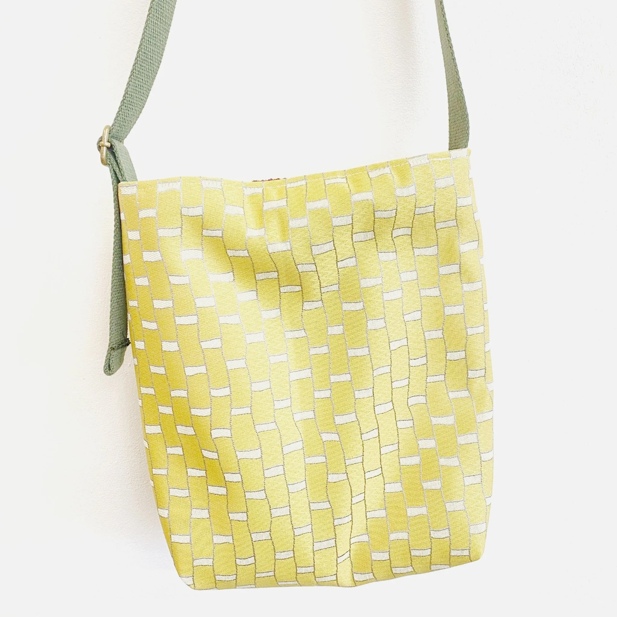 FIND·IT·FAST Crossbody Purse, One of a Kind Bag, Upholstery Upcycled Bag, Black and Chartreuse Medium Size Purse