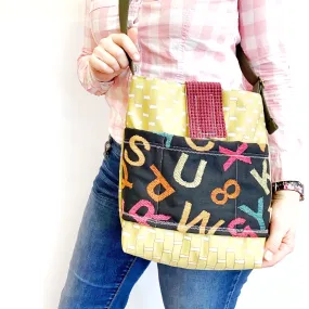 FIND·IT·FAST Crossbody Purse, One of a Kind Bag, Upholstery Upcycled Bag, Black and Chartreuse Medium Size Purse