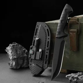 Fixed Blade Knife with Kydex Sheath, Hunting Knife 5Cr13Mov Steel with Fire Starter,Compass, Whistle, LED light, Survival Knife Kit for Men