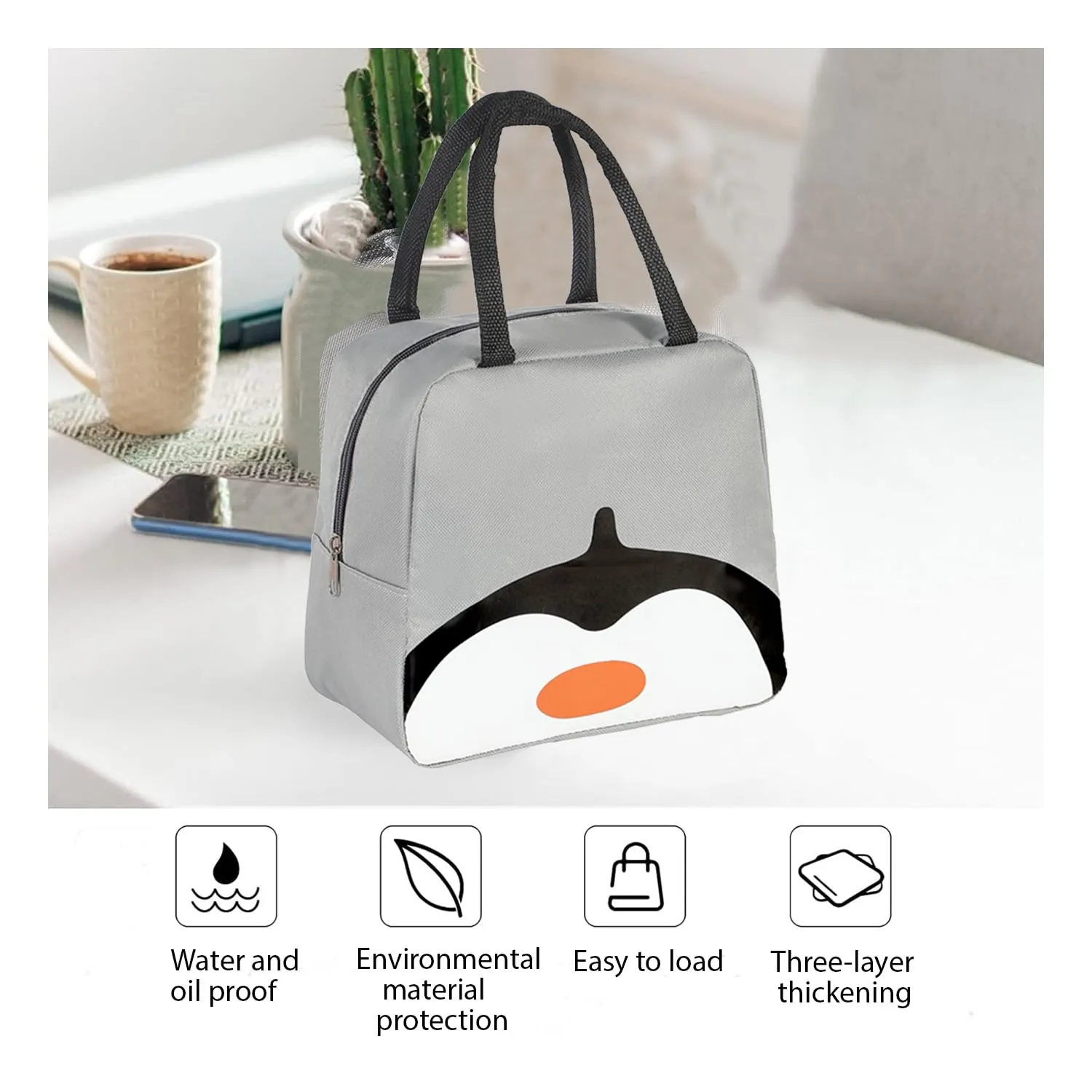 Kuber Industries Pack of 2 Lunch Bag | Lunch Bag for Office | Lunch Bag for College | Reusable Lunch Bag | Lunch Bag for Adults | Tiffin Lunch Bag with Handle | Printed | LYN11-GRY | Grey