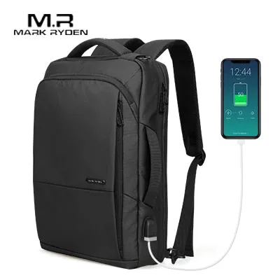 Mark Ryden Travel Backpack Large Capacity Teenager Male Mochila Anti-thief Bag USB Charging 15.6 inch Laptop Backpack Waterproof (Black 15 Inches)