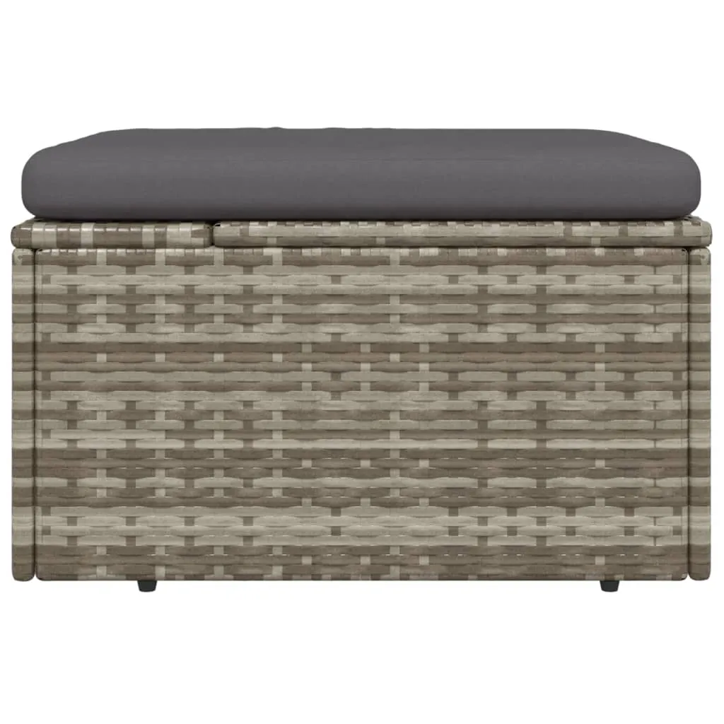 Patio Footrest with Cushion Gray 21.7"x21.7"x11.8" Poly Rattan