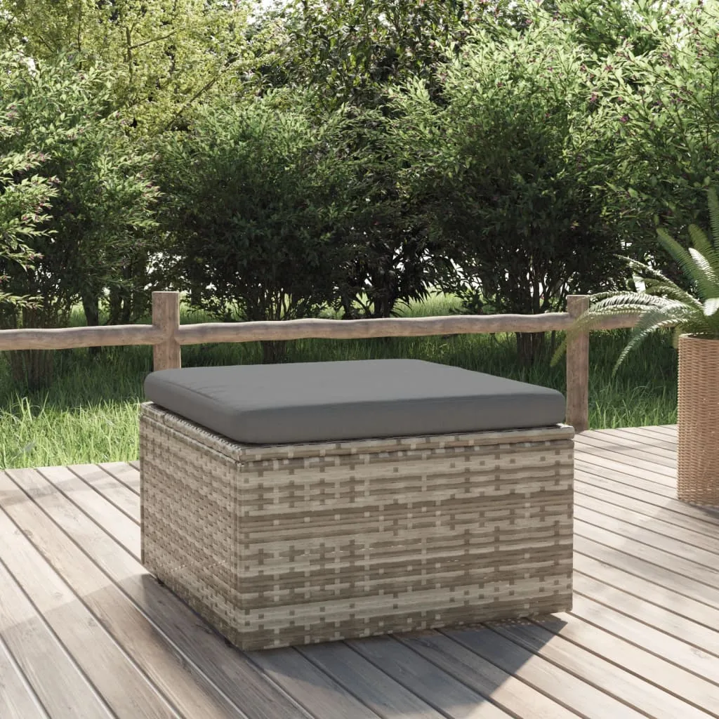 Patio Footrest with Cushion Gray 21.7"x21.7"x11.8" Poly Rattan