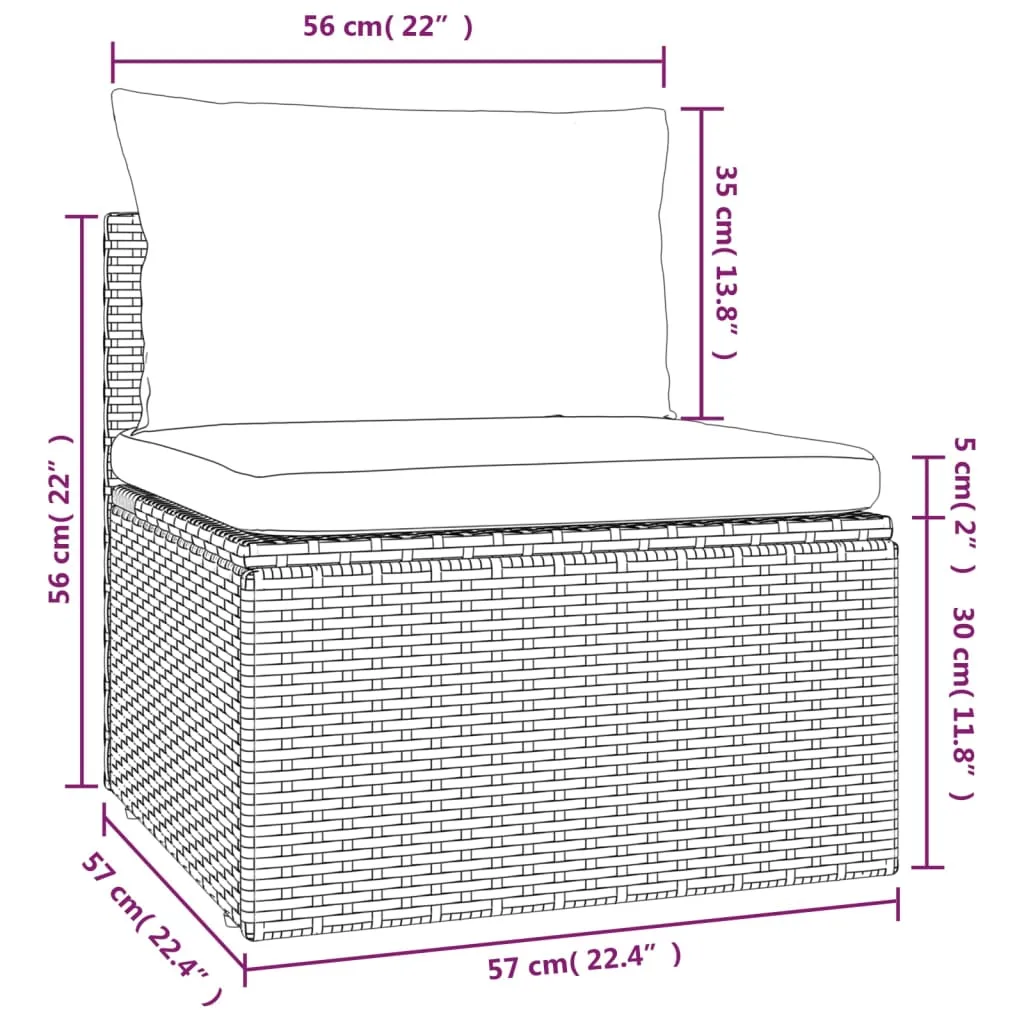 Patio Middle Sofa with Cushion Gray 22.4"x22.4"x22" Poly Rattan