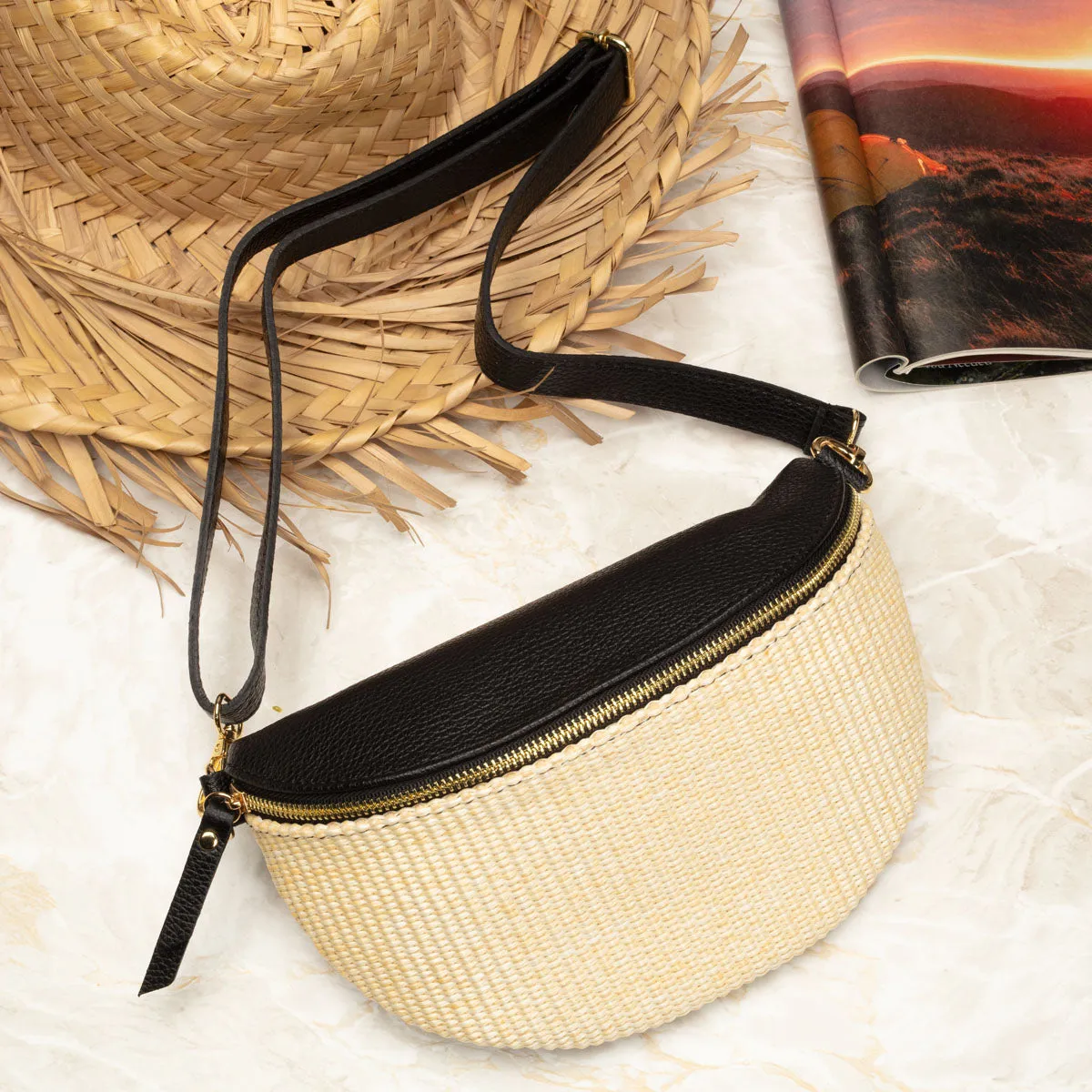 Raffia Sling Bag Black