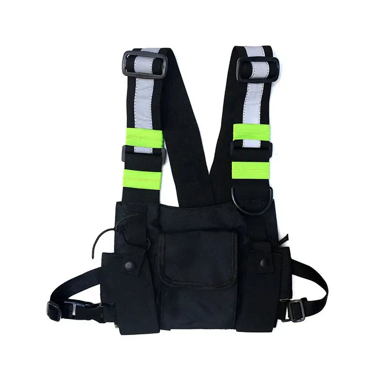Sohiwoo Streetwear Vest Chest Bag Multi-Pockets Reflective Hip Hop Bag Belt Bag Pouch Packs Men Women Crossbody 4 Colors